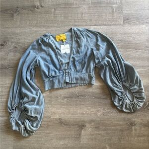 NWT Signature8 | Denim Blouson Sleeve Crop Top with Buttons
